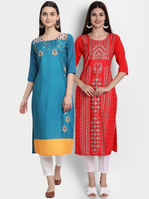 

7Threads Women Pack Of 2 Kurtas, Blue