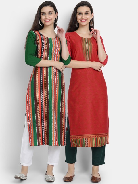 

7Threads Women Pack Of 2 Kurtas, Green
