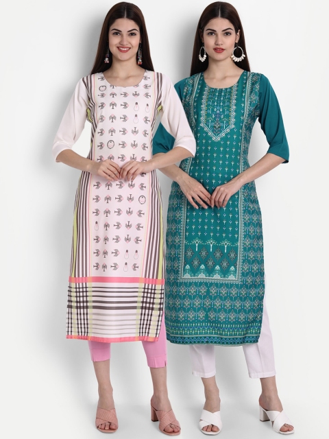 

7Threads Women Pack Of 2 Digital Print Straight Kurta, Pink