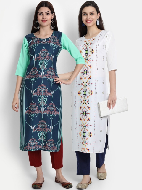 

7Threads Women Pack Of 2 Kurtas, Blue