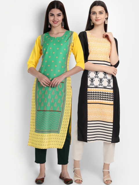 

7Threads Women Pack Of 2 Kurtas, Green