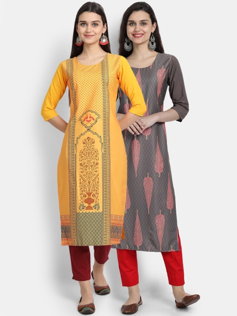 

7Threads Women Pack Of 2 Kurtas, Yellow