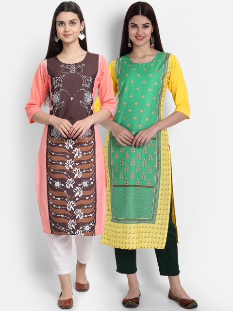 

7Threads Women Pack Of 2 Digital Print Straight Kurta, Peach