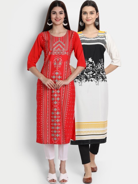 

7Threads Women Pack Of 2 Kurtas, Red