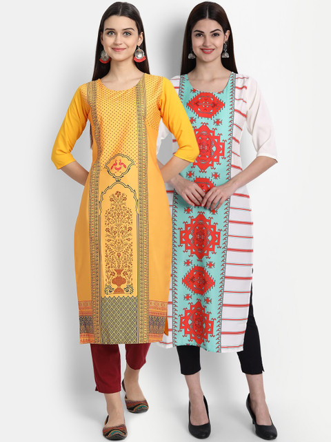 

7Threads Women Pack Of 2 Kurtas, Yellow
