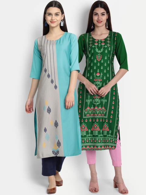 

7Threads Women Pack Of 2 Kurtas, Green