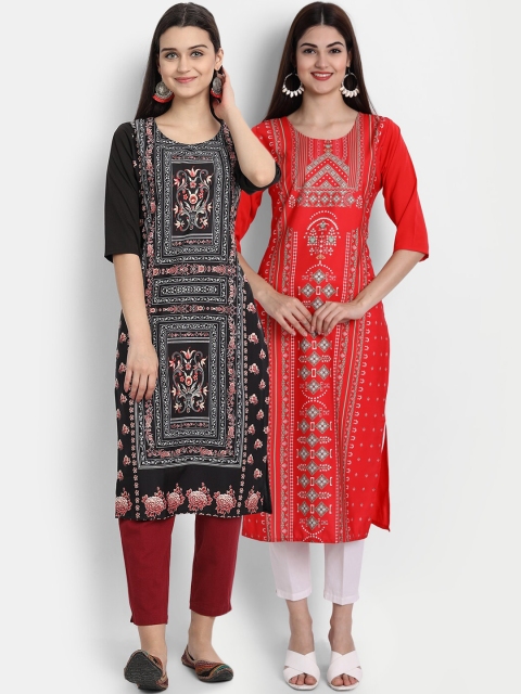 

7Threads Women Pack Of 2 Black & Red Digital Printed Crepe Kurta