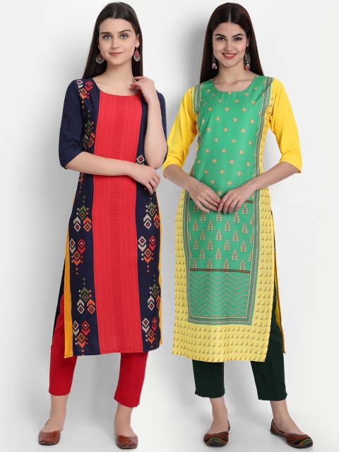 

7Threads Women Pack Of 2 Digital Print Straight Kurta, Red