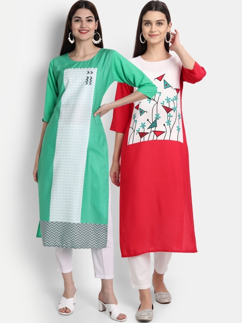 

7Threads Women Pack Of 2 Kurtas, Green