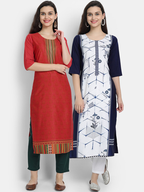 

7Threads Women Pack Of 2 Kurtas, Red