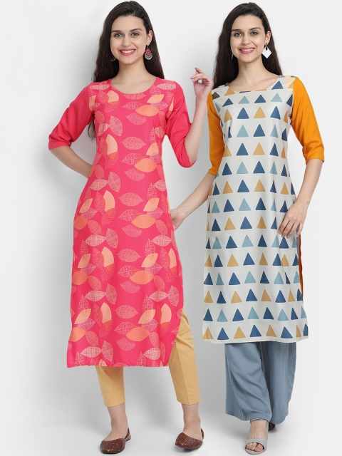 

7Threads Women Pack Of 2 Digital Print Straight Kurtas, Pink