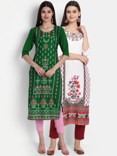 

7Threads Women Pack Of 2 Kurtas, Green