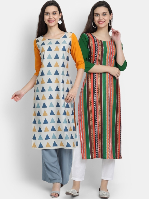 

7Threads Women Pack Of 2 Digital Print Straight Kurtas, Grey
