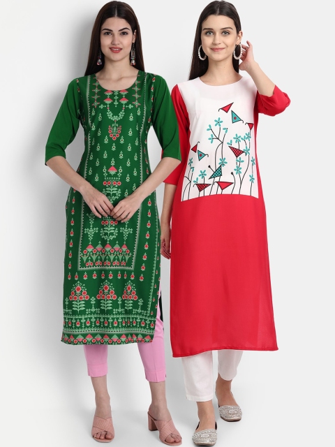 

7Threads Women Pack Of 2 Kurtas, Green