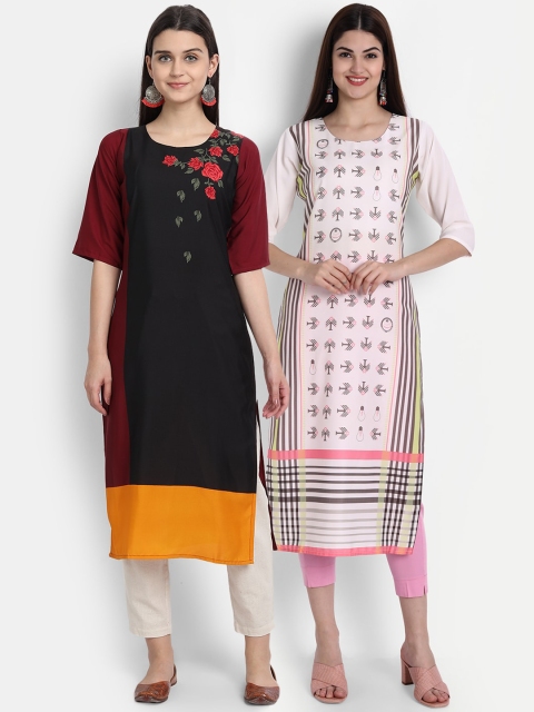 

7Threads Women Pack Of 2 Kurtas, Black