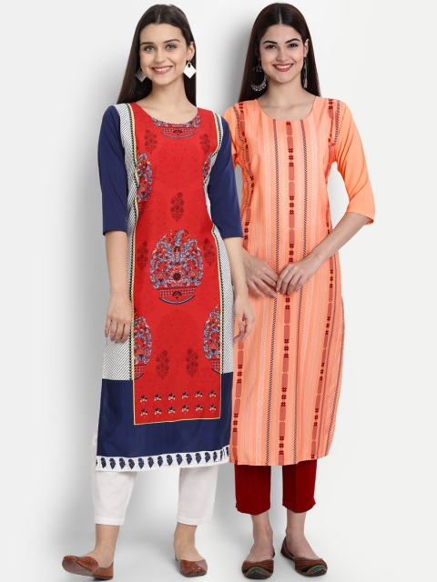 

7Threads Women Pack Of 2 Kurtas, Peach