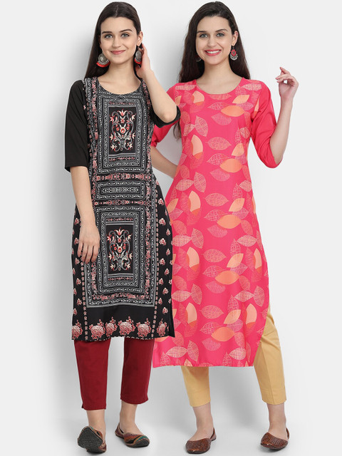 

7Threads Women Pack Of 2 Kurtas, Black