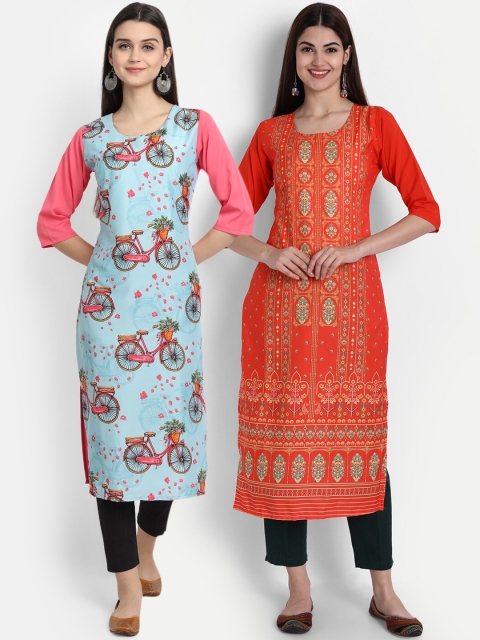 

7Threads Women Pack Of 2 Kurtas, Blue