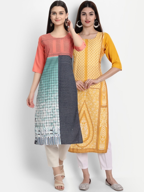 

7Threads Women Pack Of 2 Kurtas, Yellow