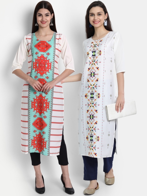 

7Threads Women Pack Of 2 Kurtas, White