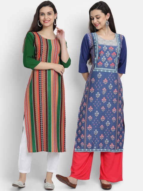 

7Threads Women Pack Of 2 Kurtas, Green