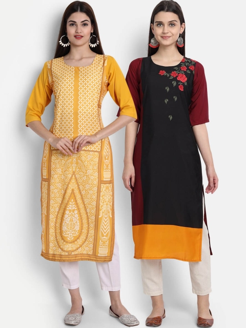 

7Threads Women Pack Of 2 Kurtas, Yellow
