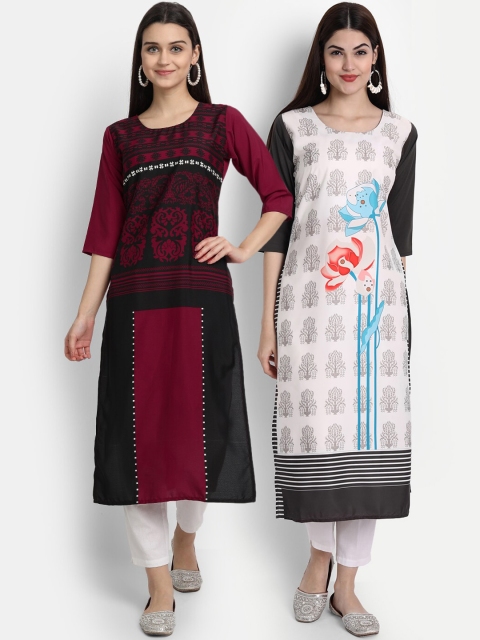 

7Threads Women Pack Of 2 Kurtas, Maroon