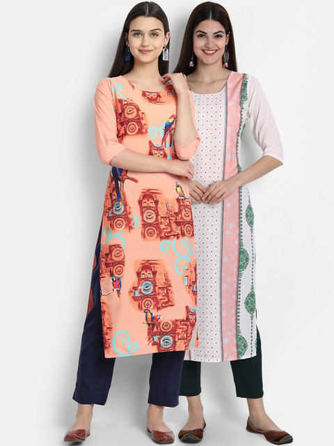 

7Threads Women Pack Of 2 Kurtas, Peach