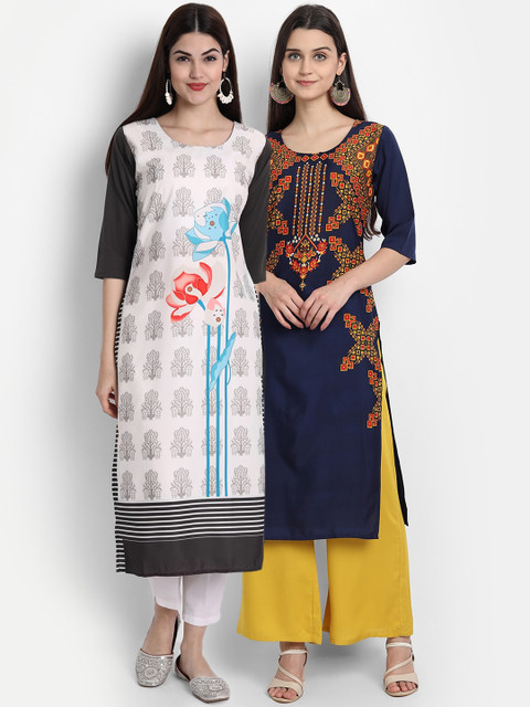 

7Threads Women Set of 3 Printed Crepe Kurta, Multi