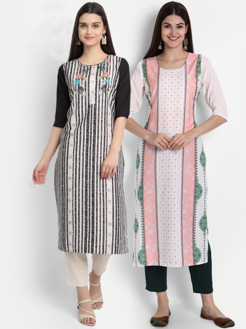

7Threads Women Pack Of 2 Kurtas, Black