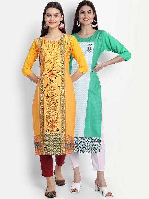 

7Threads Women Pack Of 2 Kurtas, Yellow