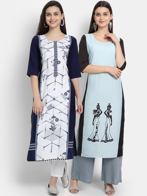 

7Threads Women Pack Of 2 Kurtas, Blue