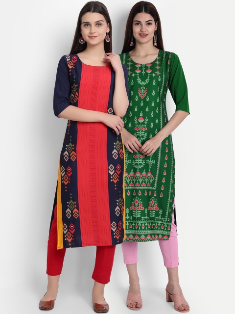 

7Threads Women Pack Of 2 Kurtas, Green
