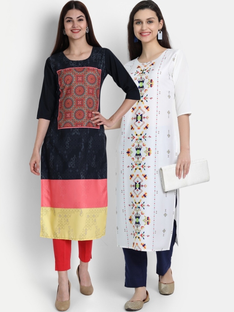 

7Threads Women Pack Of 2 Kurtas, Black