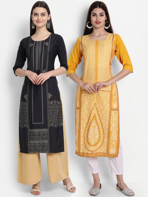 

7Threads Women Pack Of 2 Kurtas, Yellow