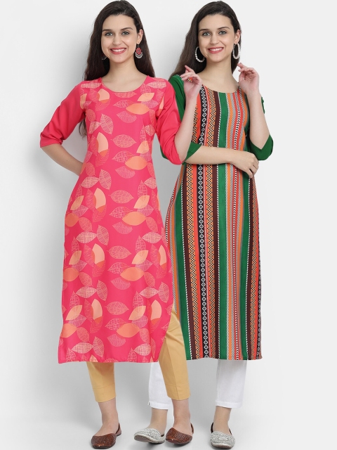 

7Threads Women Pack Of 2 Digital Print Straight Kurtas, Pink