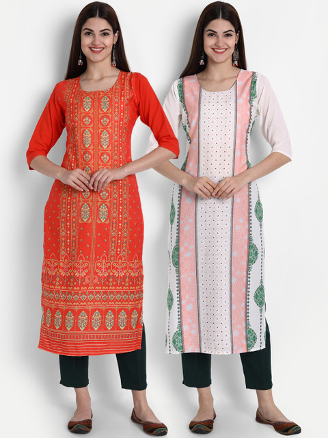 

7Threads Women Pack Of 2 Kurtas, Red