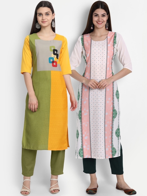 

7Threads Women Pack Of 2 Kurtas, Yellow