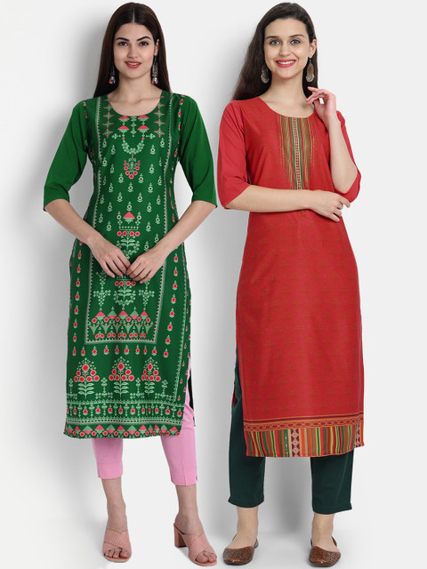 

7Threads Women Pack Of 2 Kurtas, Red
