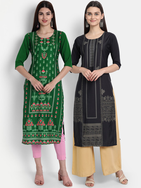 

7Threads Women Pack Of 2 Kurtas, Green