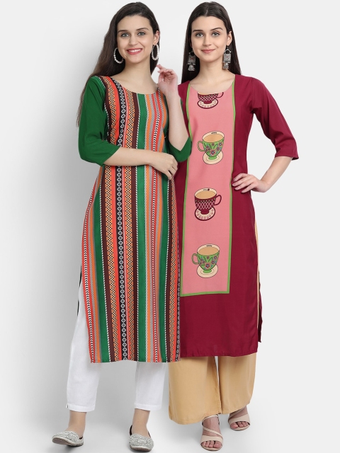 

7Threads Women Pack Of 2 Kurtas, Green