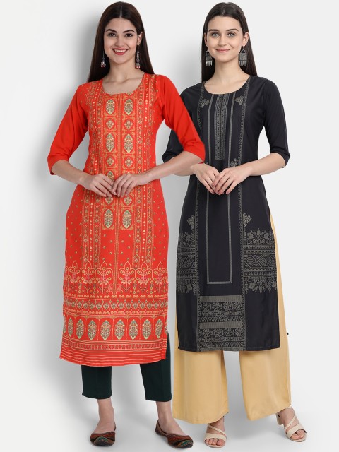 

7Threads Women Pack Of 2 Kurtas, Red