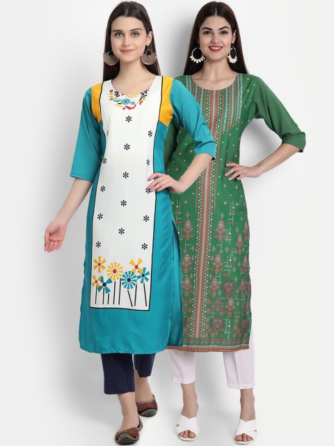 

7Threads Women Pack Of 2 Kurtas, Green