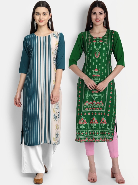 

7Threads Women Pack Of 2 Digital Print Straight Kurta, Teal