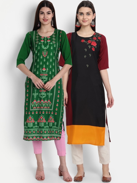 

7Threads Women Pack Of 2 Kurtas, Green