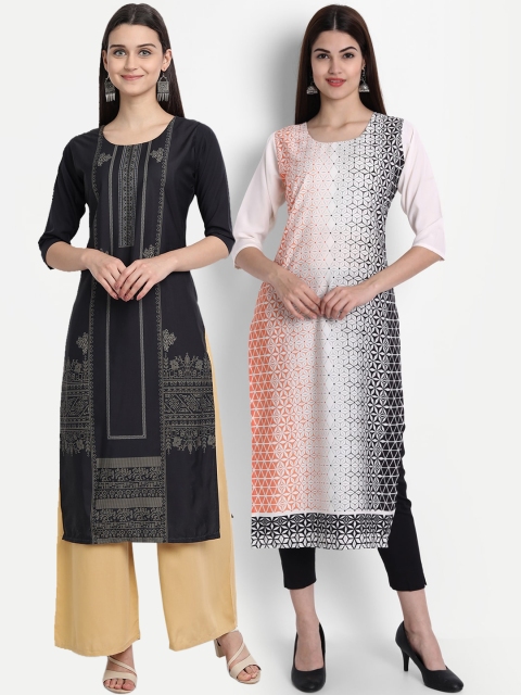 

7Threads Women Pack Of 2 Kurtas, Black