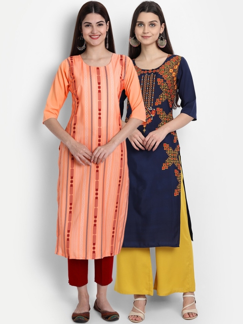 

7Threads Women Pack Of 2 Kurtas, Peach