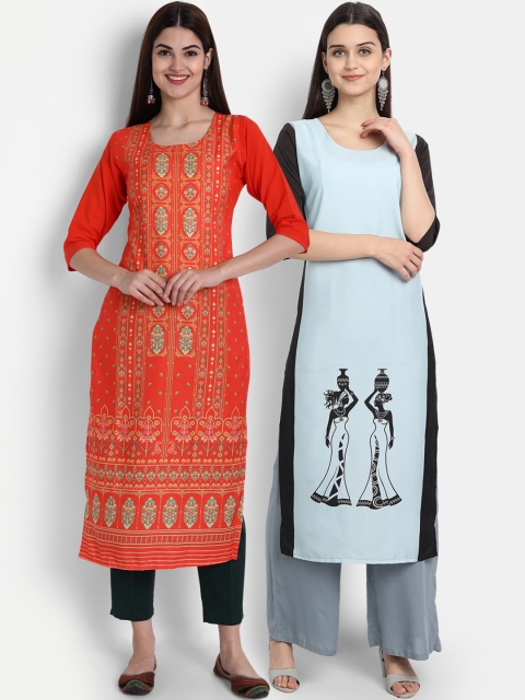 

7Threads Women Pack Of 2 Kurtas, Red