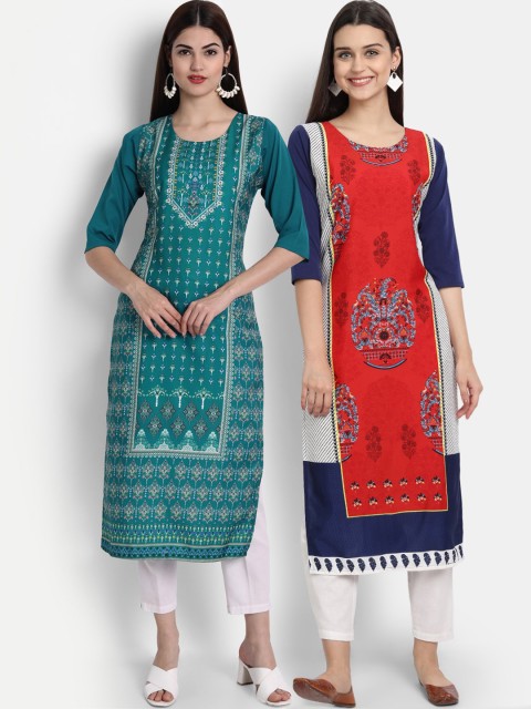 

7Threads Women Pack Of 2 Kurtas, Teal