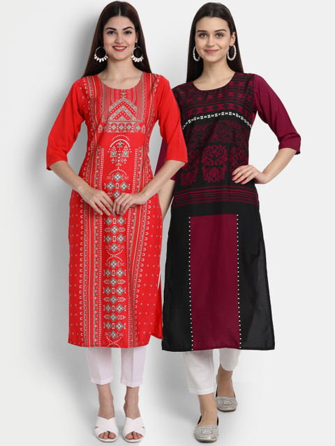

7Threads Women Pack Of 2 Kurtas, Red